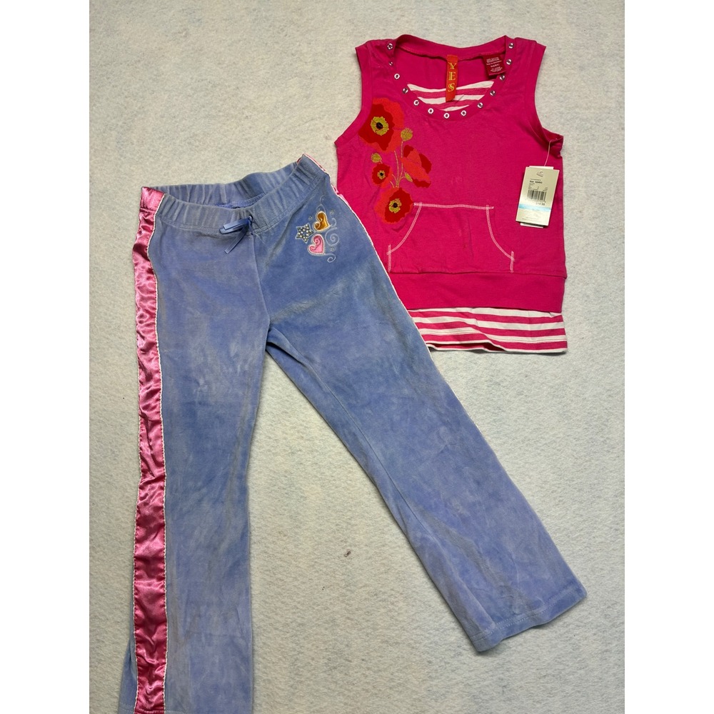 Skechers Active Play Outfit Y2K McBling Velour Heart Rhinestone 6 Pink Blue